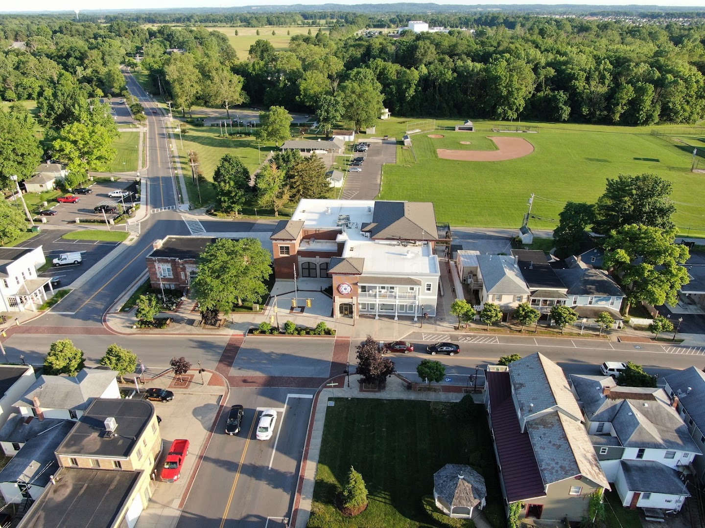 Aerial photograph of a Central Ohio community district and surrounding recreation fields